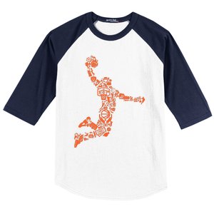 Basketball Player Jump Illustration Baseball Sleeve Shirt