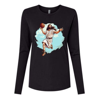 Basketball Player Jesus Hoops Playing BBall Lord And Savior Womens Cotton Relaxed Long Sleeve T-Shirt