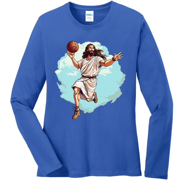 Basketball Player Jesus Hoops Playing BBall Lord And Savior Ladies Long Sleeve Shirt