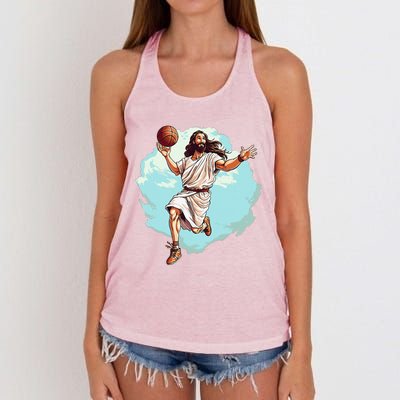 Basketball Player Jesus Hoops Playing BBall Lord And Savior Women's Knotted Racerback Tank