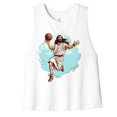 Basketball Player Jesus Hoops Playing BBall Lord And Savior Women's Racerback Cropped Tank