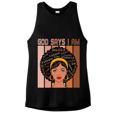 Black Powerful Juneteenth African American God Says I Am Ladies PosiCharge Tri-Blend Wicking Tank