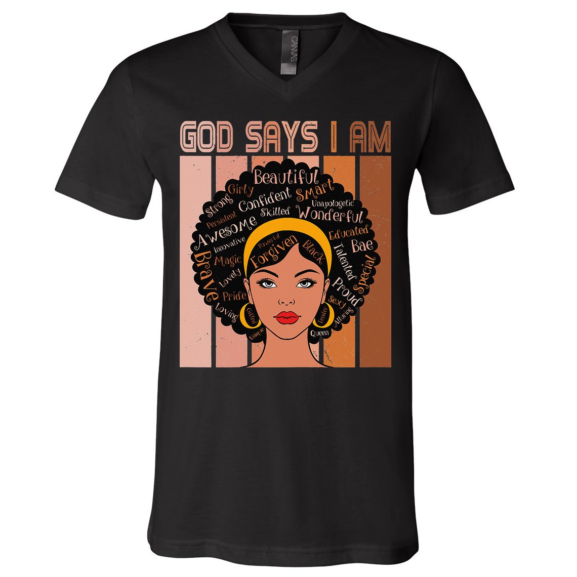 Black Powerful Juneteenth African American God Says I Am V-Neck T-Shirt