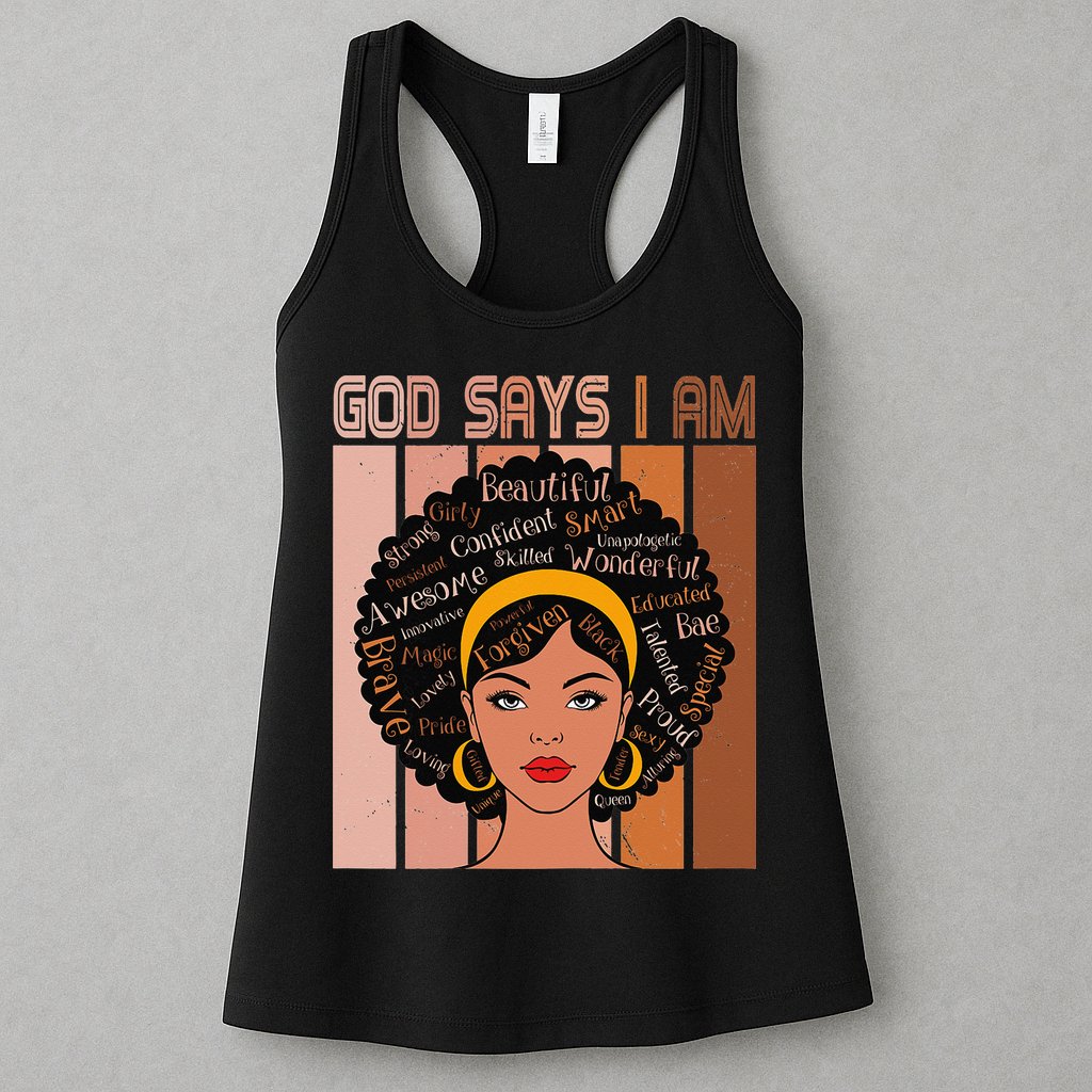 Black Powerful Juneteenth African American God Says I Am Womens Tank Top