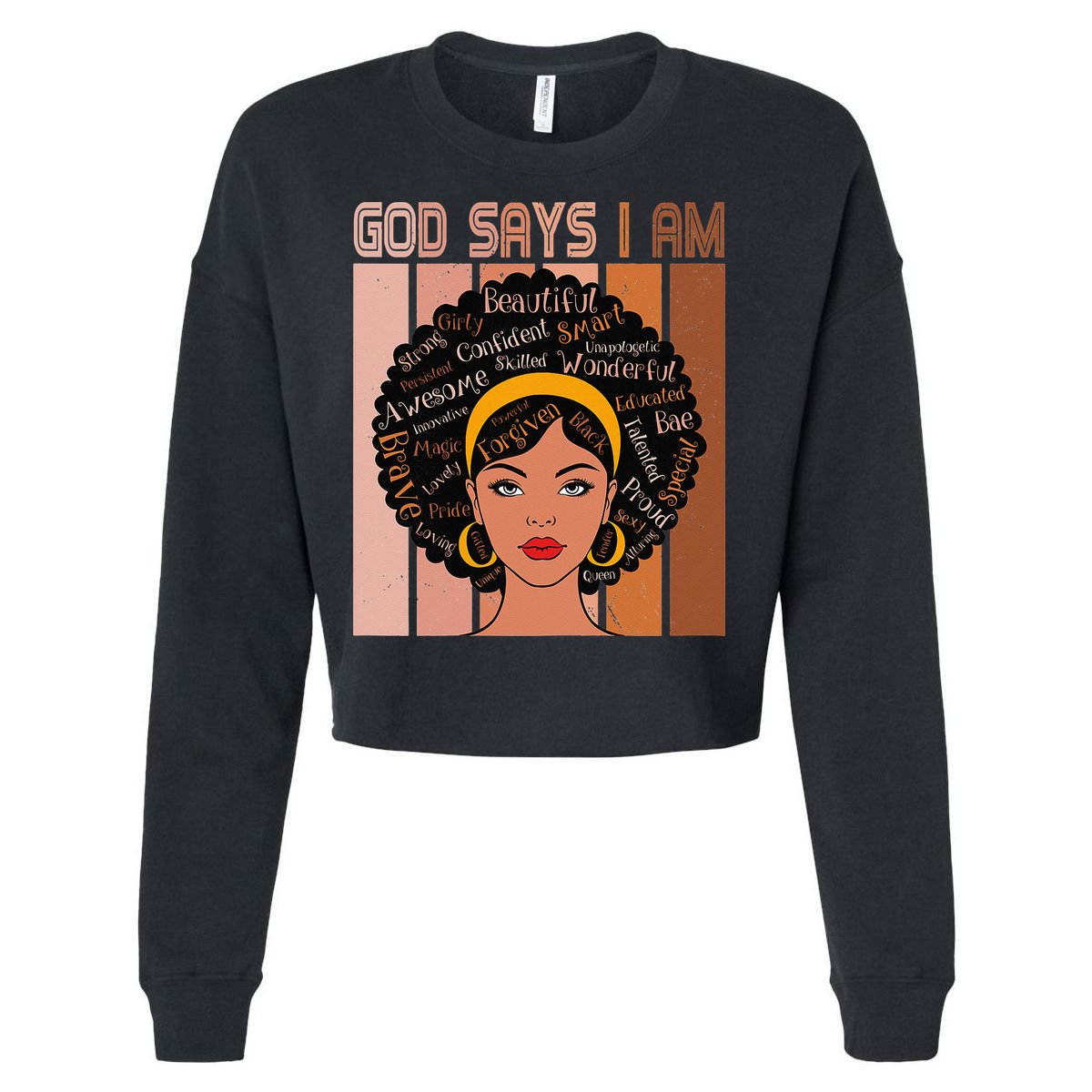 Black Powerful Juneteenth African American God Says I Am Cropped Pullover Crew