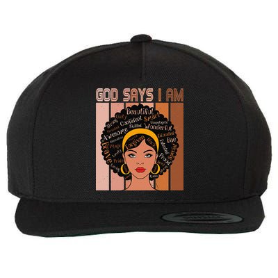 Black Powerful Juneteenth African American God Says I Am Wool Snapback Cap