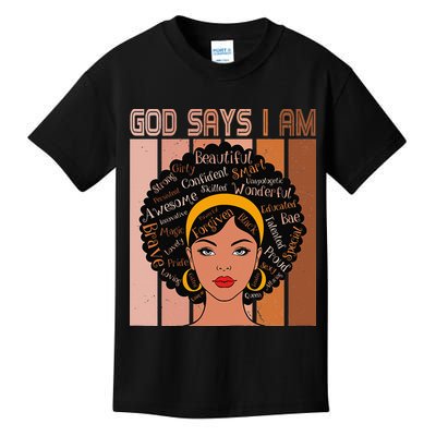 Black Powerful Juneteenth African American God Says I Am Kids T-Shirt