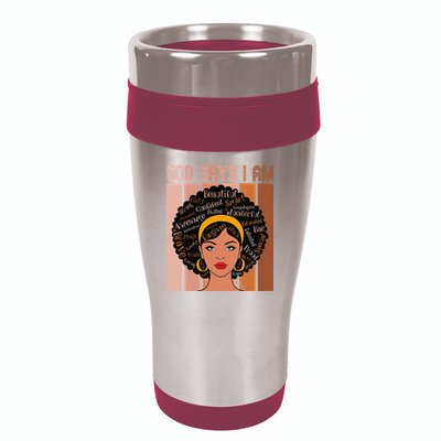 Black Powerful Juneteenth African American God Says I Am 16oz Travel Tumbler