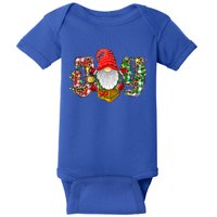 Buffalo Plaid Joy With Gnomes Merry Christmas Xmas Holiday Gift Baby Bodysuit