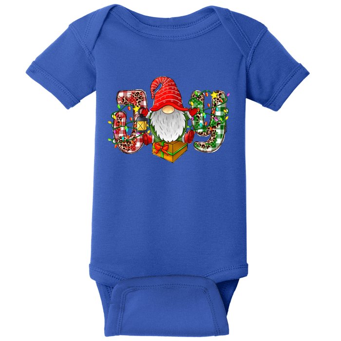 Buffalo Plaid Joy With Gnomes Merry Christmas Xmas Holiday Gift Baby Bodysuit