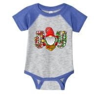 Buffalo Plaid Joy With Gnomes Merry Christmas Xmas Holiday Gift Infant Baby Jersey Bodysuit