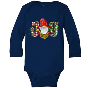 Buffalo Plaid Joy With Gnomes Merry Christmas Xmas Holiday Gift Baby Long Sleeve Bodysuit