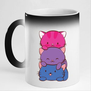 Bisexual Pride Kawaii Kitty Cat Stack Anime Meaningful Gift 11oz Black Color Changing Mug