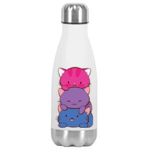 Bisexual Pride Kawaii Kitty Cat Stack Anime Meaningful Gift Stainless Steel Insulated Water Bottle