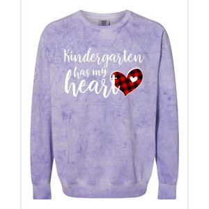 Buffalo Plaid Kindergarten Has My Heart Teacher Valentines Gift Colorblast Crewneck Sweatshirt