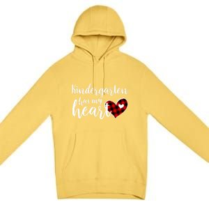 Buffalo Plaid Kindergarten Has My Heart Teacher Valentines Gift Premium Pullover Hoodie