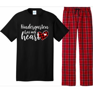 Buffalo Plaid Kindergarten Has My Heart Teacher Valentines Gift Pajama Set