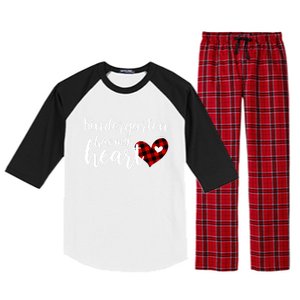 Buffalo Plaid Kindergarten Has My Heart Teacher Valentines Gift Raglan Sleeve Pajama Set