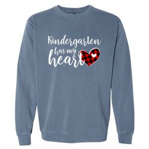 Buffalo Plaid Kindergarten Has My Heart Teacher Valentines Gift Garment-Dyed Sweatshirt