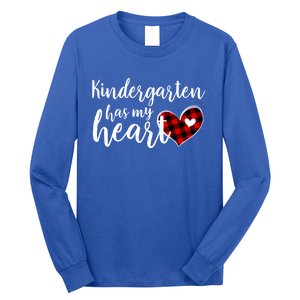 Buffalo Plaid Kindergarten Has My Heart Teacher Valentines Gift Long Sleeve Shirt