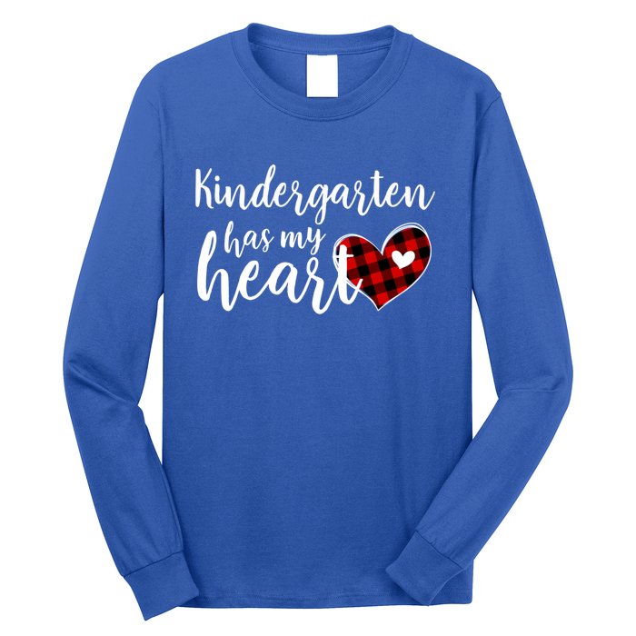 Buffalo Plaid Kindergarten Has My Heart Teacher Valentines Gift Long Sleeve Shirt