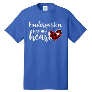 Buffalo Plaid Kindergarten Has My Heart Teacher Valentines Gift Tall T-Shirt