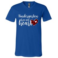 Buffalo Plaid Kindergarten Has My Heart Teacher Valentines Gift V-Neck T-Shirt