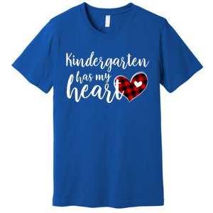 Buffalo Plaid Kindergarten Has My Heart Teacher Valentines Gift Premium T-Shirt