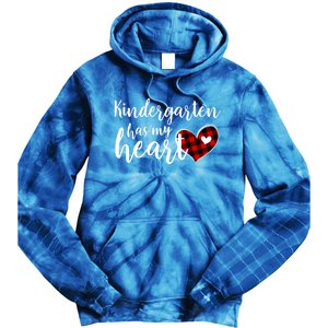 Buffalo Plaid Kindergarten Has My Heart Teacher Valentines Gift Tie Dye Hoodie