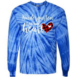 Buffalo Plaid Kindergarten Has My Heart Teacher Valentines Gift Tie-Dye Long Sleeve Shirt