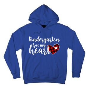 Buffalo Plaid Kindergarten Has My Heart Teacher Valentines Gift Tall Hoodie