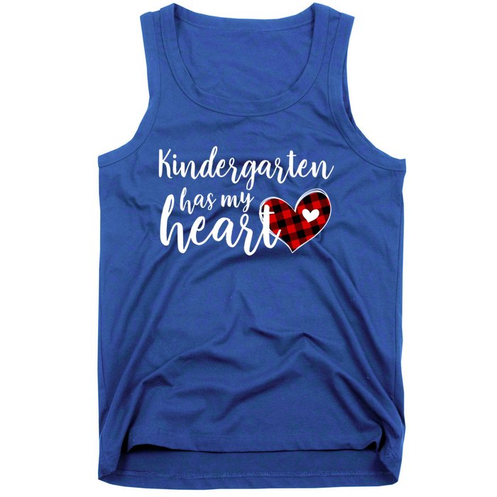 Buffalo Plaid Kindergarten Has My Heart Teacher Valentines Gift Tank Top