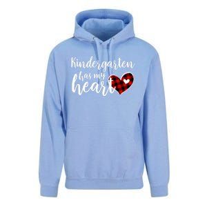 Buffalo Plaid Kindergarten Has My Heart Teacher Valentines Gift Unisex Surf Hoodie