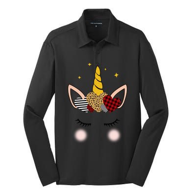 Buffalo Plaid Leopard Hearts Unicorn Face Valentine's Day Gift Silk Touch Performance Long Sleeve Polo