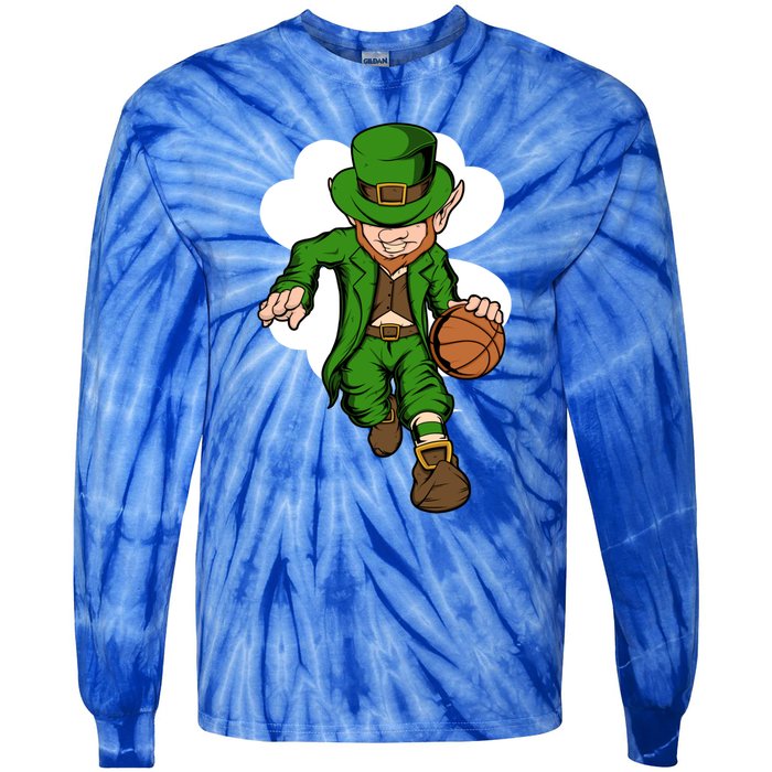 Basketball Player Leprechaun St Patrick's Day Basketball Funny Gift Tie-Dye Long Sleeve Shirt