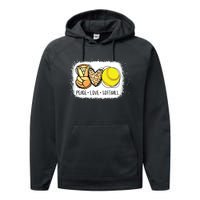 Bleached Peace Love Softball Mom Leopard Print Mothers Day Performance Fleece Hoodie