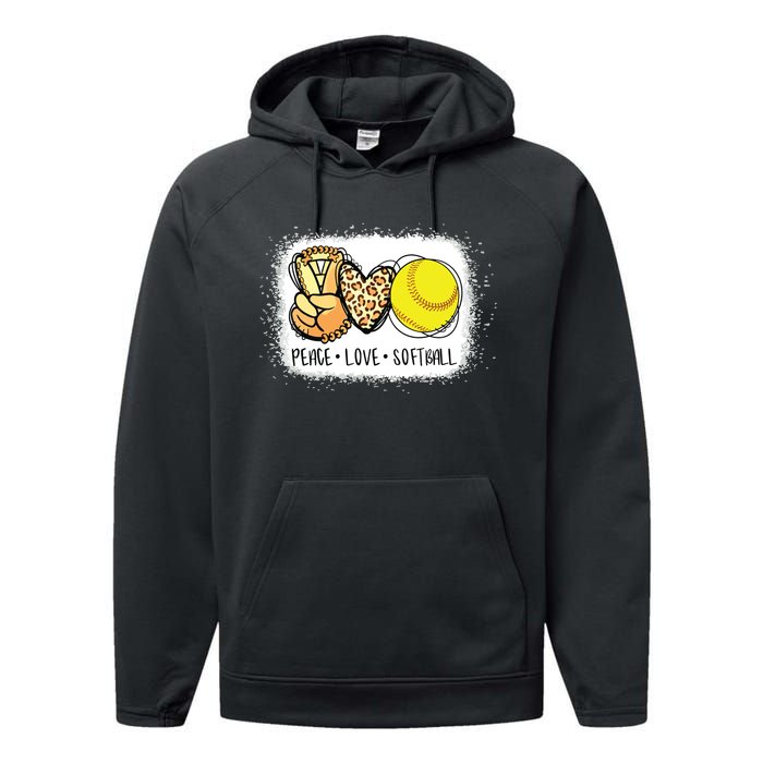 Bleached Peace Love Softball Mom Leopard Print Mothers Day Performance Fleece Hoodie