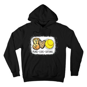 Bleached Peace Love Softball Mom Leopard Print Mothers Day Hoodie