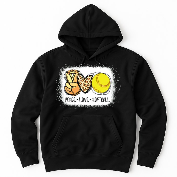 Bleached Peace Love Softball Mom Leopard Print Mothers Day Hoodie