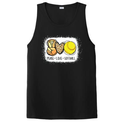 Bleached Peace Love Softball Mom Leopard Print Mothers Day PosiCharge Competitor Tank