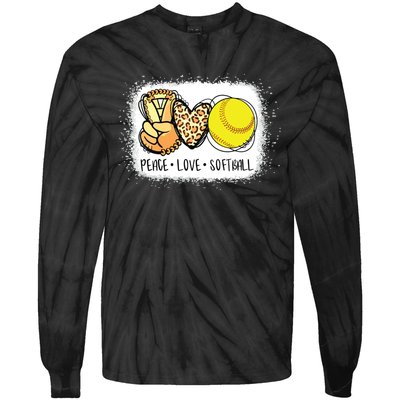 Bleached Peace Love Softball Mom Leopard Print Mothers Day Tie-Dye Long Sleeve Shirt