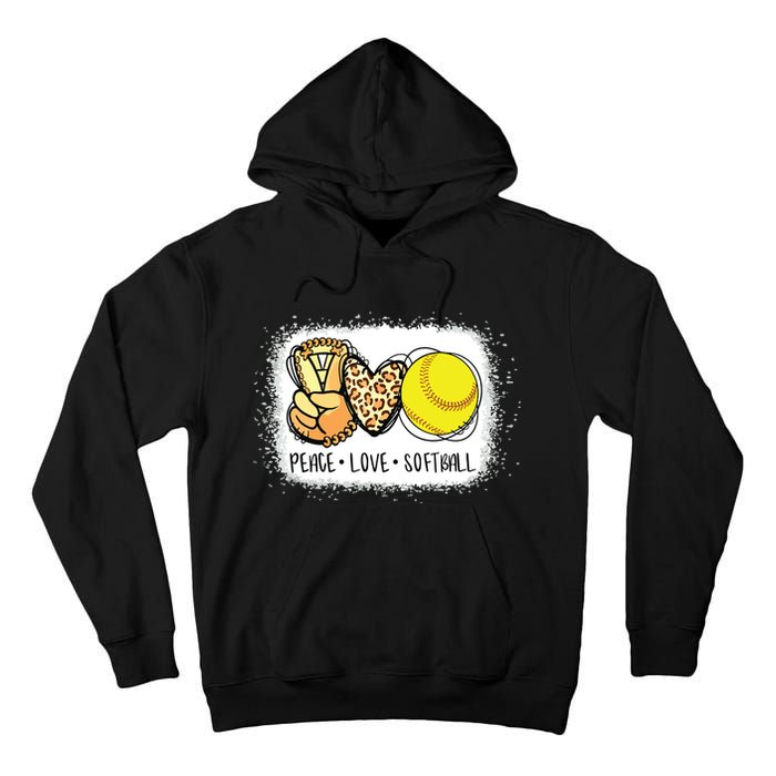 Bleached Peace Love Softball Mom Leopard Print Mothers Day Tall Hoodie