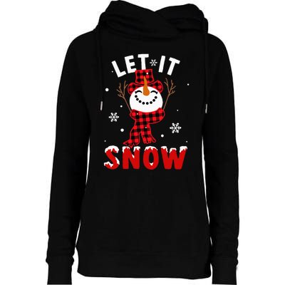 Buffalo Plaid Let It Snow Snowman Christmas Pajama  Womens Funnel Neck Pullover Hood