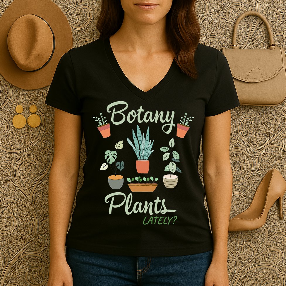 botany plants lately gardening humor plant pun gardener Women's V-Neck T-Shirt