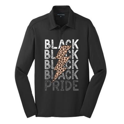 Black Pride Leopard Print Juneteenth Silk Touch Performance Long Sleeve Polo