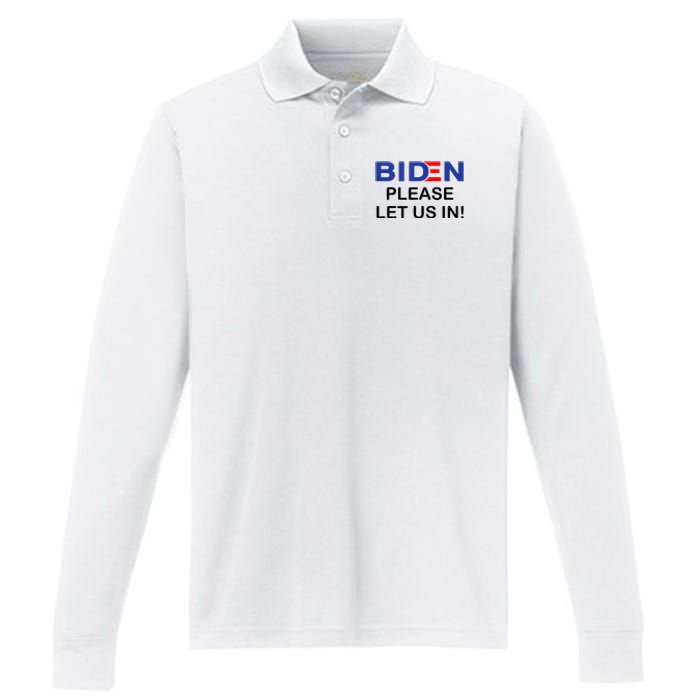 Biden Please Let Us In Performance Long Sleeve Polo