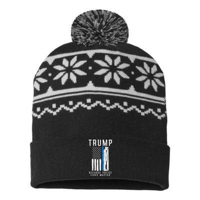 Because Police Lives Matter Pro Trump Thin Blue Line Us Flag USA-Made Snowflake Beanie