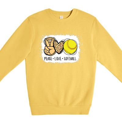 Bleached Peace Love Softball Mom Leopard Print Mothers Day Premium Crewneck Sweatshirt