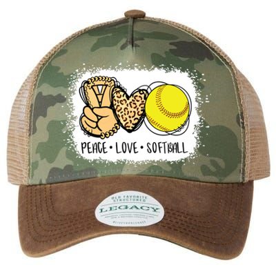 Bleached Peace Love Softball Mom Leopard Print Mothers Day Legacy Tie Dye Trucker Hat