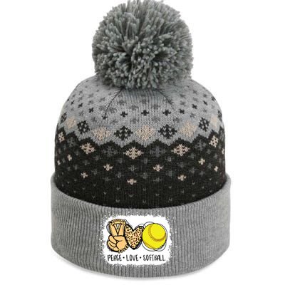 Bleached Peace Love Softball Mom Leopard Print Mothers Day The Baniff Cuffed Pom Beanie